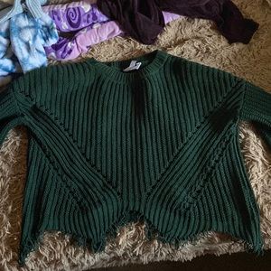 forest green frayed crop top